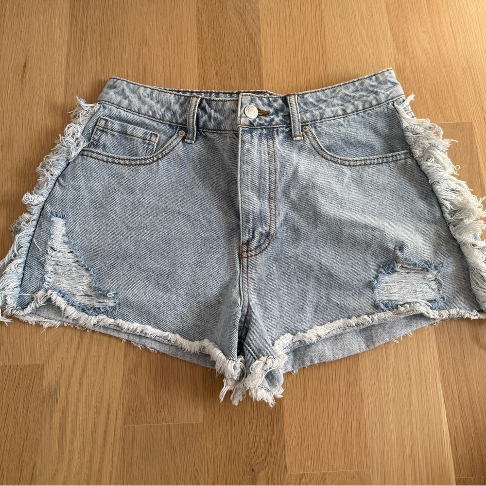 Forever 21 Light Wash Distressed Denim Shorts